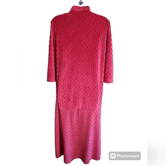 Vintage Womens L Maxi Robe Pink Textured Duster Snap Front Cottagecore Cozy - Picture 3 of 7